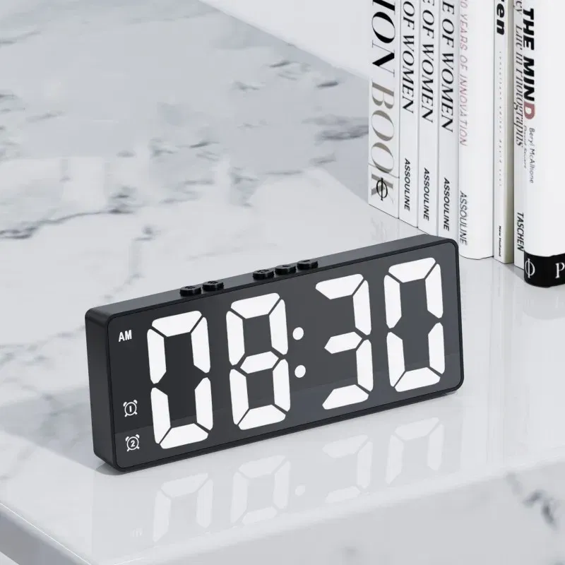 Color: WHITE - LED Alarm Clock Electronic Student Digital Clock Voice Control Dual Snooze 12/24H Dual Alarms Temperature Mute Table Clock