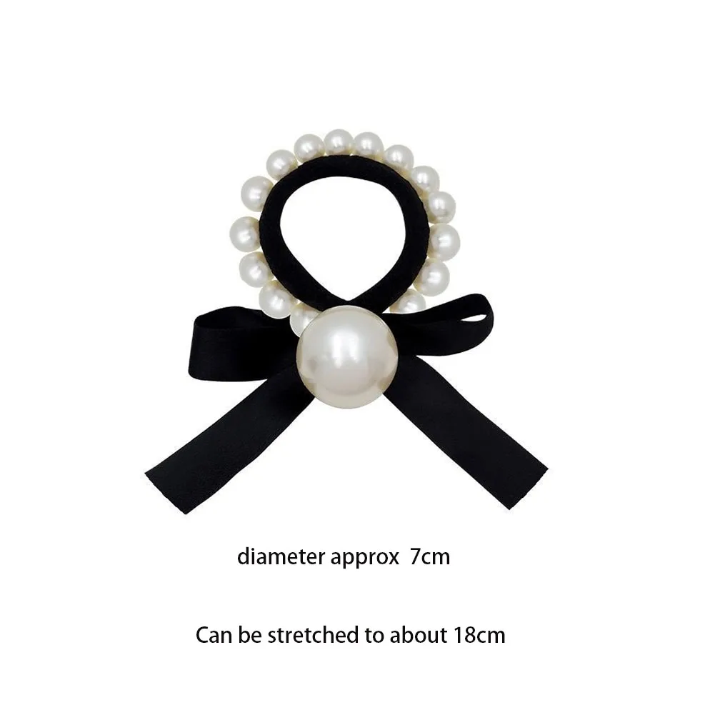 Color: Beige - 2022 Fashion Woman Big Pearl Hair Ties Korean Style Hairband Scrunchies Girls Ponytail Holders Rubber Band Hair Accessories