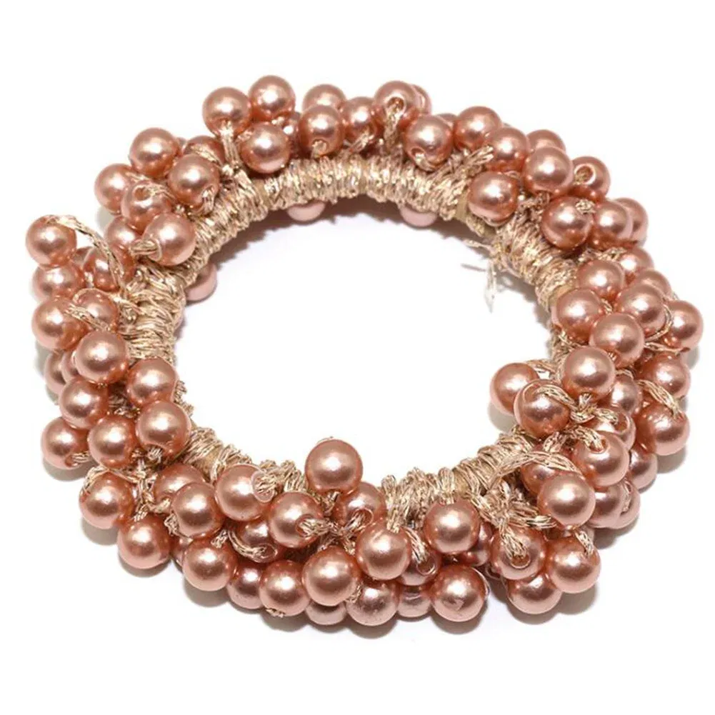 Color: Beige - 2022 Fashion Woman Big Pearl Hair Ties Korean Style Hairband Scrunchies Girls Ponytail Holders Rubber Band Hair Accessories