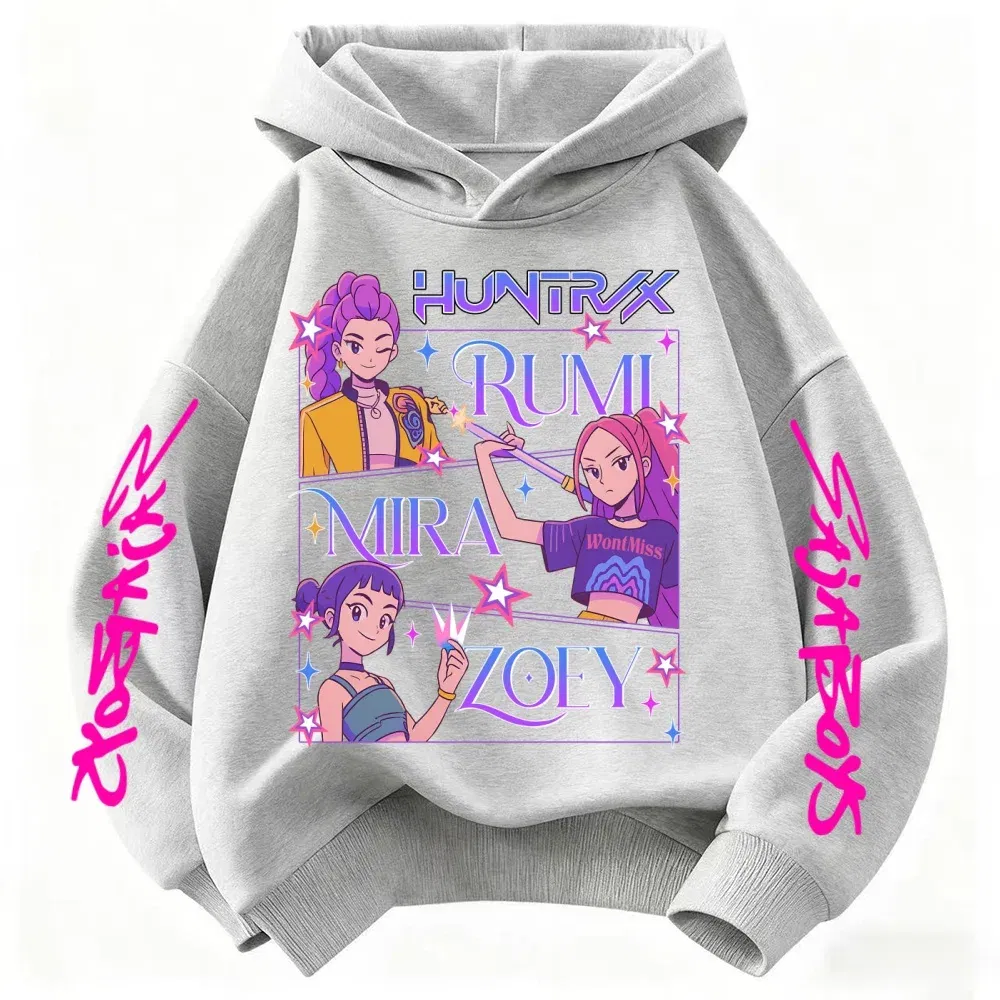 Color: black, Kid Size: 3T - Children's Hoodies KPop Demon Hunters tops Boy Girls Coat Casual Toddle Sweatshirr white pink child 3-12 year the Spring Autumn