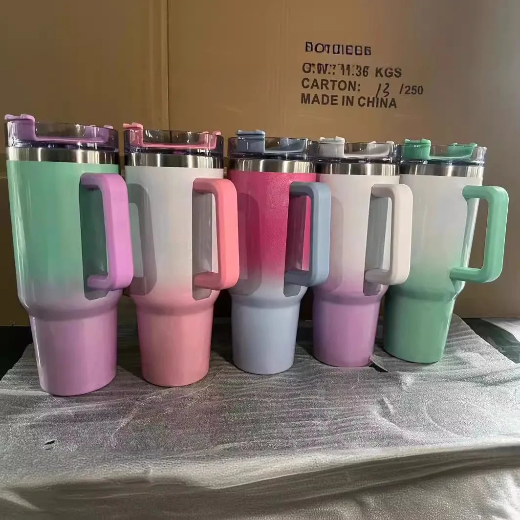 Color: light yellow, Capacity: >600ML - 40oz Insulated Tumbler With Lid and Straws Stainless Steel Coffee Tumbler with Handle Vacuum Leak Proof Coffee Cup
