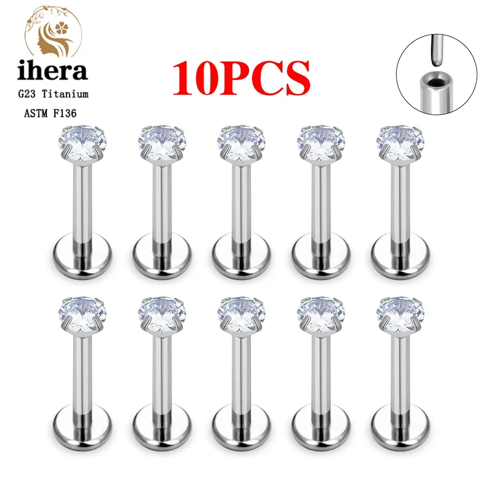 Metal color: Imitation Rhodium Plated, Ships From: CHINA, Main Stone Color: ROSE RED - 10PCS G23 Titanium Lip Ring Labret Piercing Stud Earring CZ 16/18/20G Push Pin Ear Tragus Cartilage Helix Conch Pierc? Jewelry