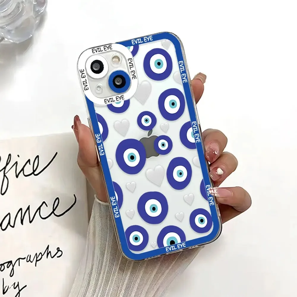 Color: Dark Grey, Material: Vinyl - Blue Evil Eye Phone Case For Samsung Galaxy S10 S20 S21 S22 S23 S24 FE Plus Ultra Note 20 Transparent TPU Case