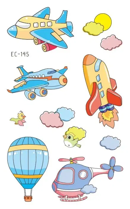 Color: Dark Khaki - 1Sheets Vehicle Temporary Tattoo Small Cars Helicopter Train Steamship Hot Air Balloon Kid  Waterproof  Fake Tattoo Sticker