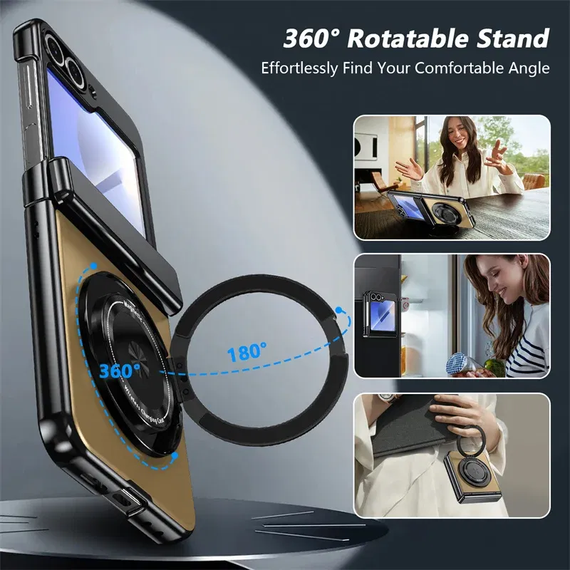 Color: Dark Grey, Material: ABS - 360?° Magnetic Rotate Holder Ring Phone Case For Samsung Galaxy Z Flip 6 5 4 Flip6 Flip5 Flip4 Flip3 Hard Shell Protection Cover