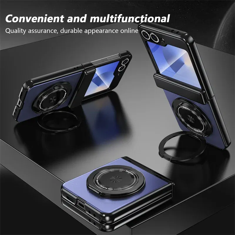Color: Dark Grey, Material: ABS - 360?° Magnetic Rotate Holder Ring Phone Case For Samsung Galaxy Z Flip 6 5 4 Flip6 Flip5 Flip4 Flip3 Hard Shell Protection Cover