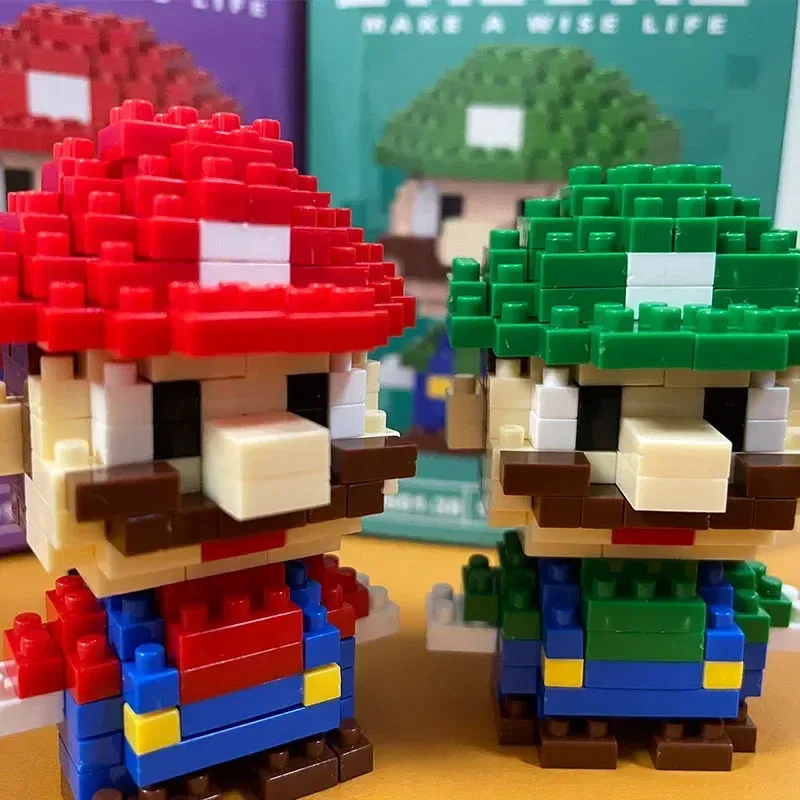Color: Orange - Super Mario Bros Building Blocks  Luigi Cartoon CharacterAssembled Model Building Block Dolls Toys Children Gifts Toy Figures