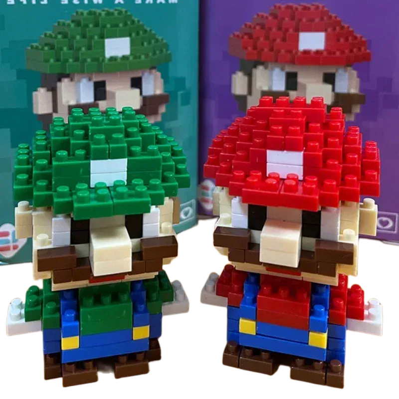 Color: Orange - Super Mario Bros Building Blocks  Luigi Cartoon CharacterAssembled Model Building Block Dolls Toys Children Gifts Toy Figures