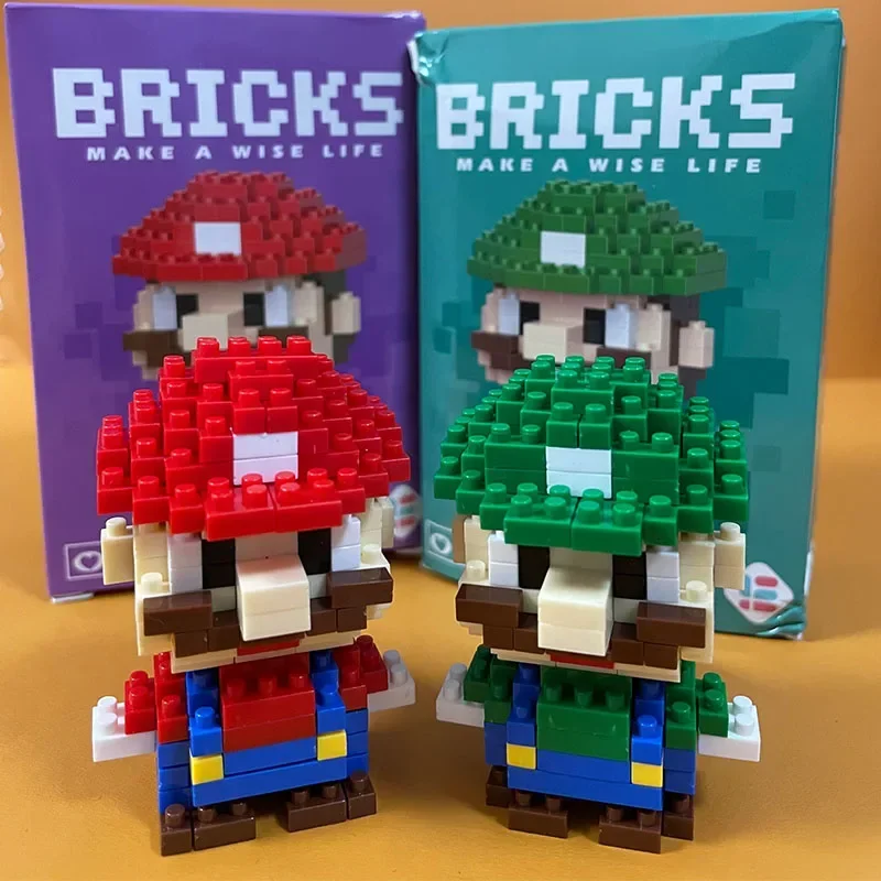 Color: Orange - Super Mario Bros Building Blocks  Luigi Cartoon CharacterAssembled Model Building Block Dolls Toys Children Gifts Toy Figures