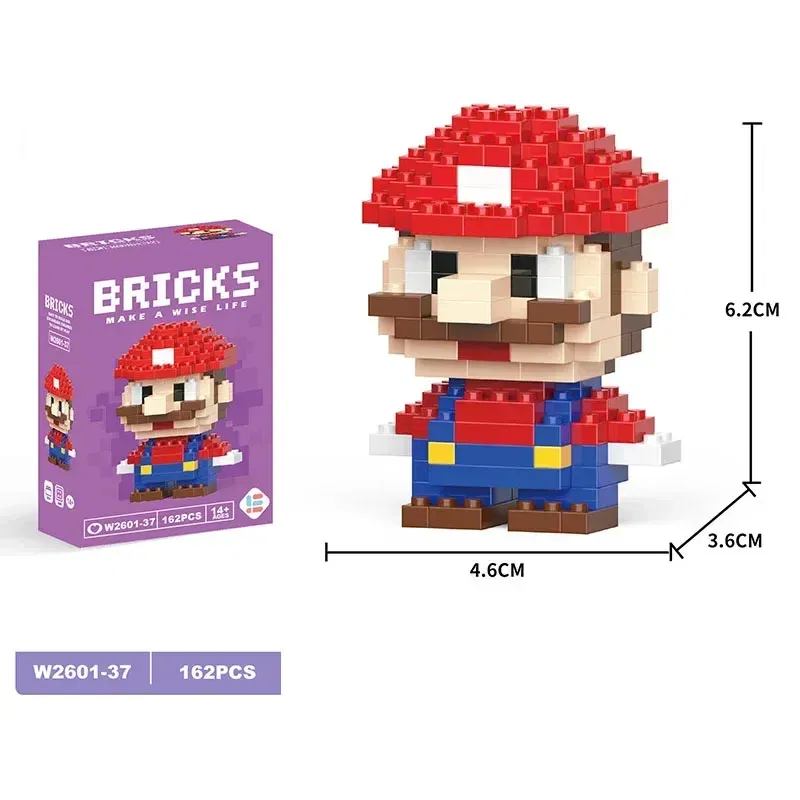 Color: Orange - Super Mario Bros Building Blocks  Luigi Cartoon CharacterAssembled Model Building Block Dolls Toys Children Gifts Toy Figures
