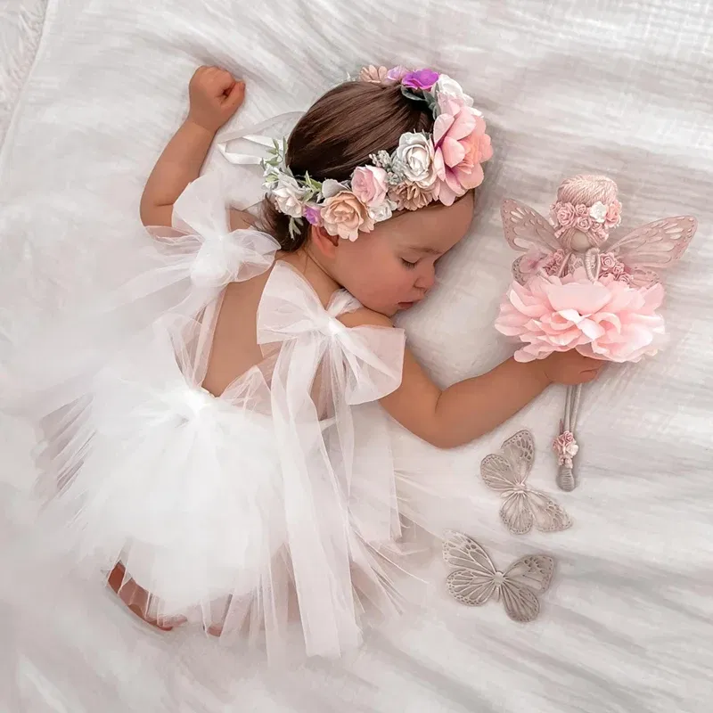 Color: Beige, Kid Size: 2m - 2024 Summer Baby Clothes Infant Girls Party Dress Lace Bodysuits & One-pieces 100-day Photo Dress Baby Photograph Clothing