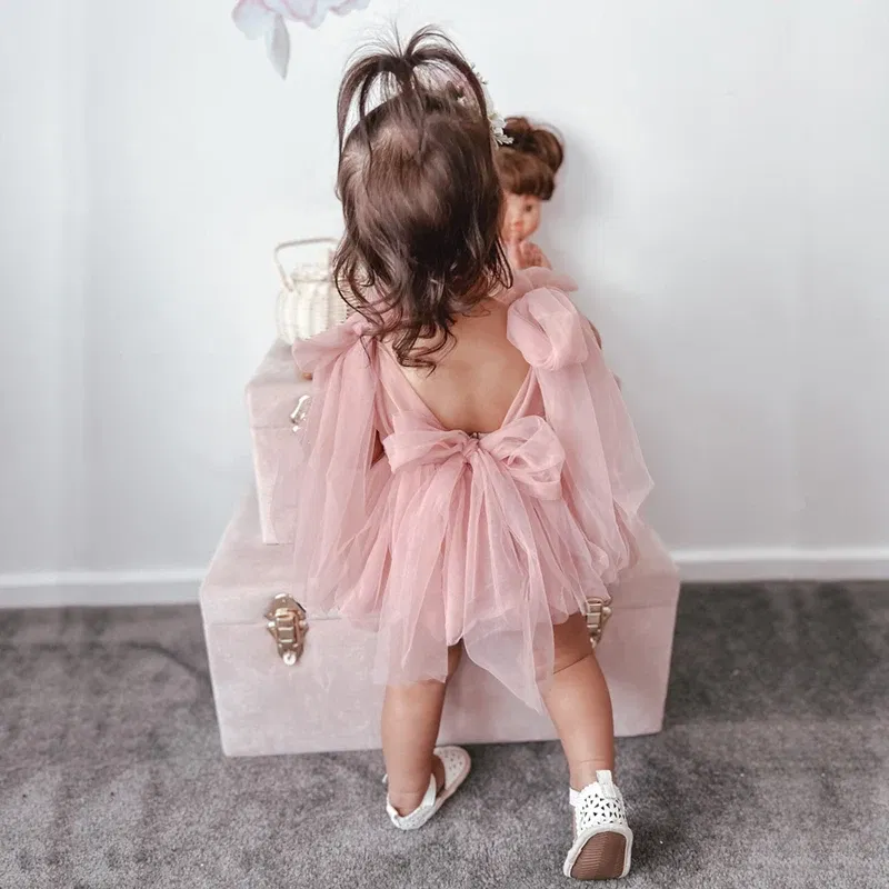 Color: Beige, Kid Size: 2m - 2024 Summer Baby Clothes Infant Girls Party Dress Lace Bodysuits & One-pieces 100-day Photo Dress Baby Photograph Clothing