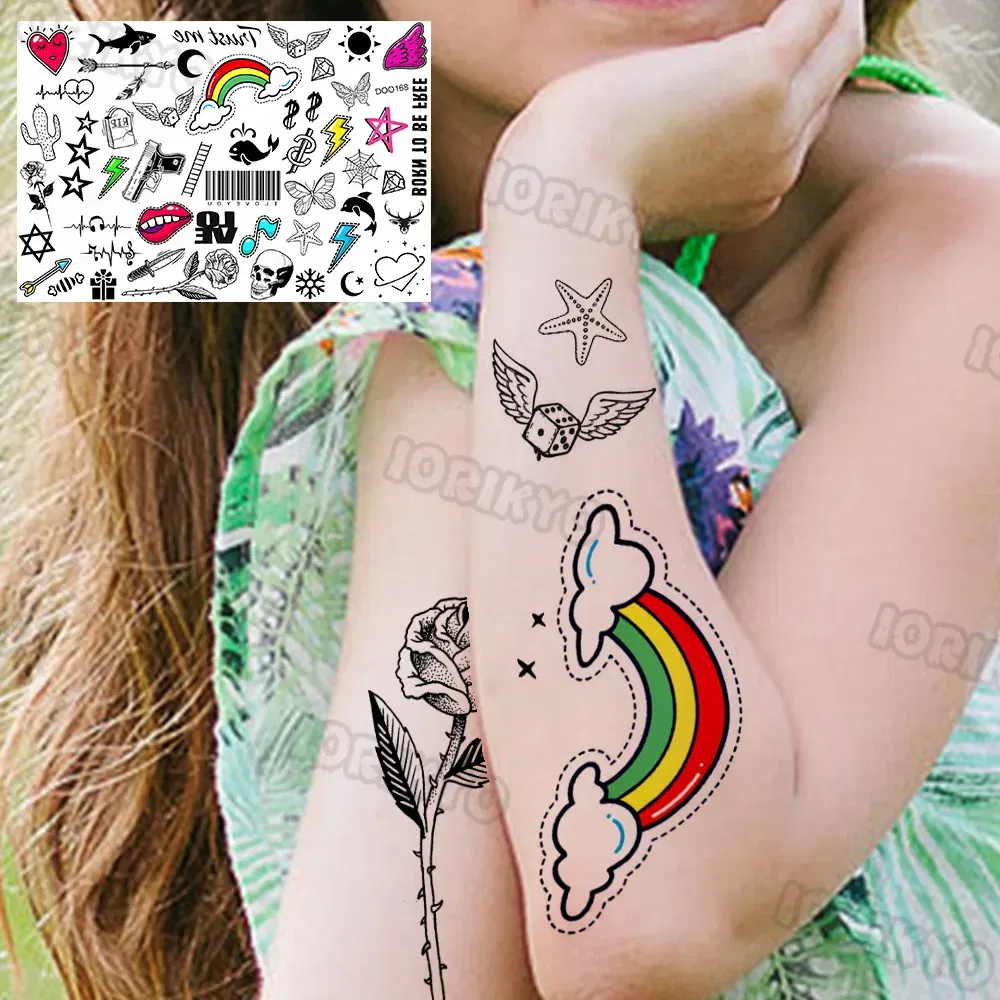 Color: Pink - Sexy Red Lips Flower Temporary Tattoo For Kids Boys Girls Adult Small Rose Butterfly Tattoos Sticker Fake Tatoos Arm Neck Face
