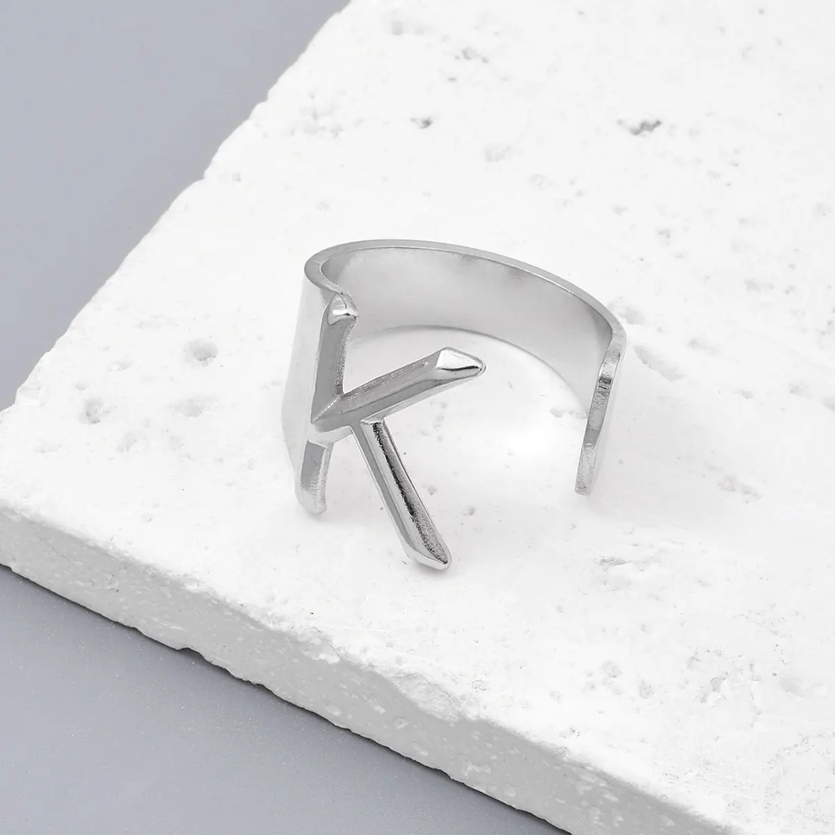Metal Color: SILVER PLATED, Ring Size: resizable - LAViXMIA Alphabet A-Z Letter Never Fade Stainless Steel Rings Women Jewelry Fashion Initial Ring Adjustable Size Birthday Gifts