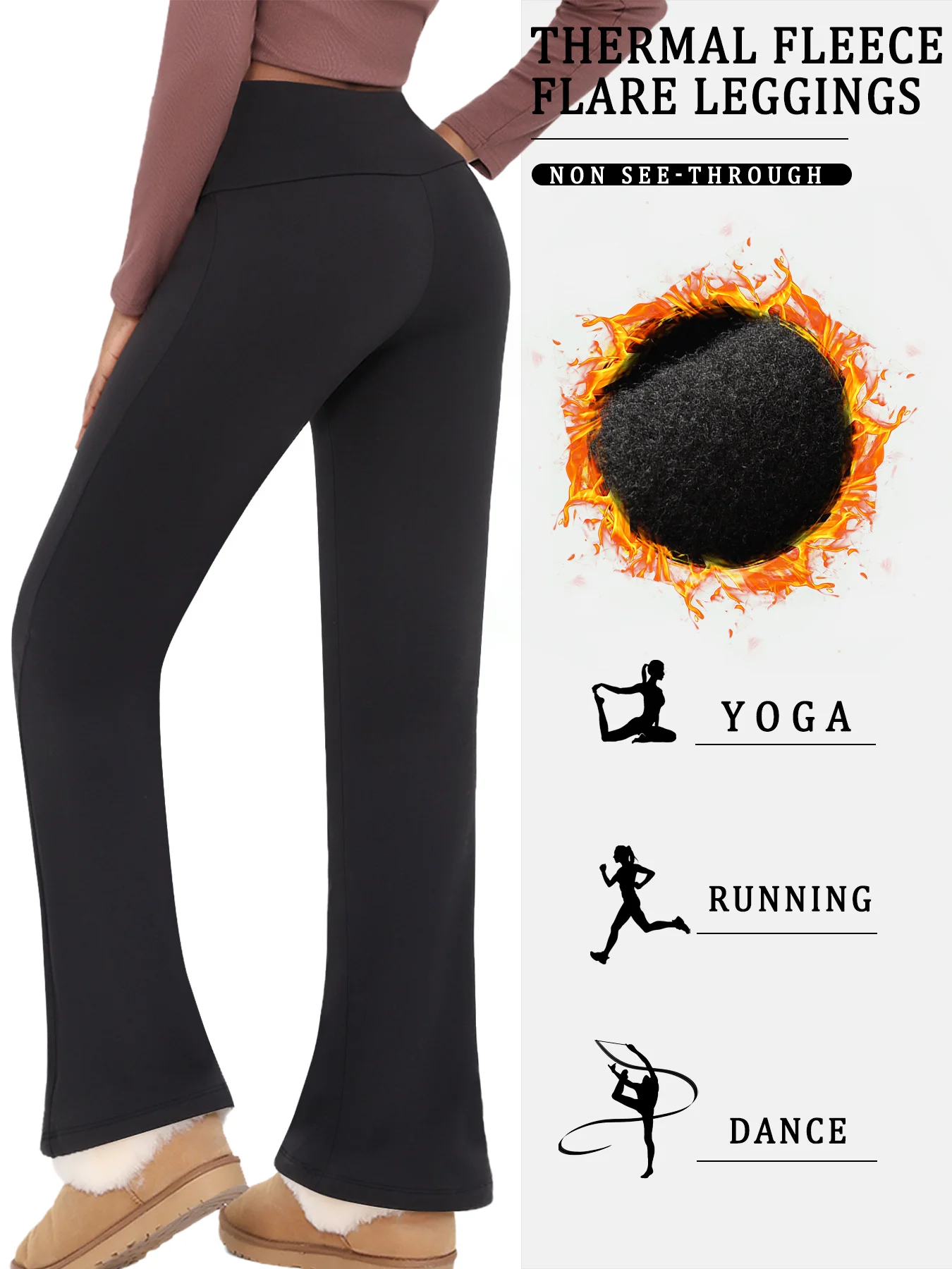 Color: Pink, Size: L - Women's Super Soft High Waisted Fleece Flare Leggings Tummy Control Soft Bootleg Bootcut Pants