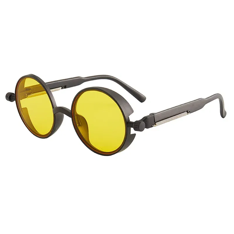 Lenses Color: green - Classic Gothic Steampunk Sunglasses Luxury Brand Designer High Quality Men and Women Retro Round Pc Frame Sunglasses