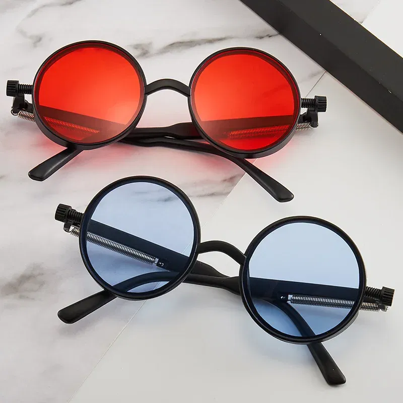 Lenses Color: green - Classic Gothic Steampunk Sunglasses Luxury Brand Designer High Quality Men and Women Retro Round Pc Frame Sunglasses