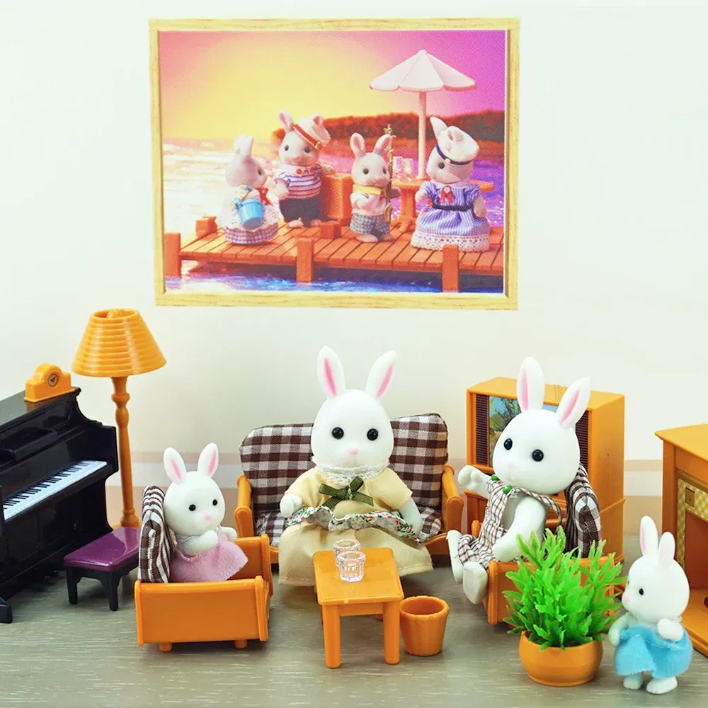 Color: Green - Simulation Forest Reindeer Family Doll Dollhouse Figures Furniture Set DIY Playset Play House Girls Toys Accessories Xmas Gifts