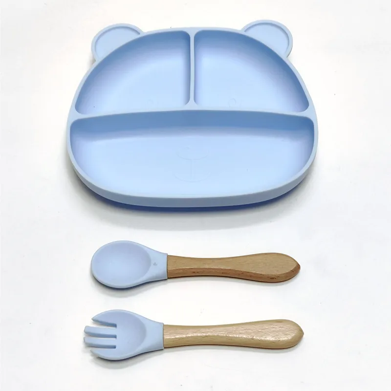 Color: Blue - Gel dinner plate children eating tableware adsorption on the desktop fruit plate silicone supplement plate
