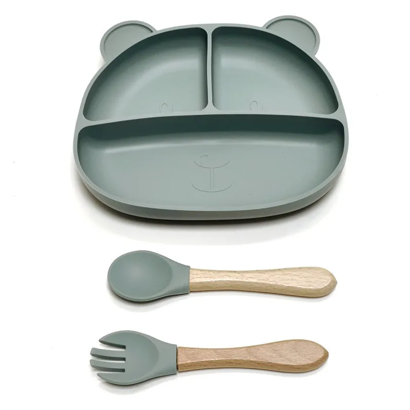 Color: Blue - Gel dinner plate children eating tableware adsorption on the desktop fruit plate silicone supplement plate