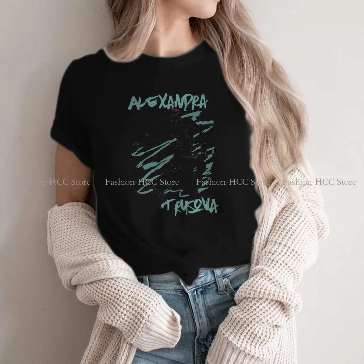 Color: black, Size: XXL - Alexandra Unique TShirt Figure Skating Top Quality Hip Hop Graphic  T Shirt Stuff