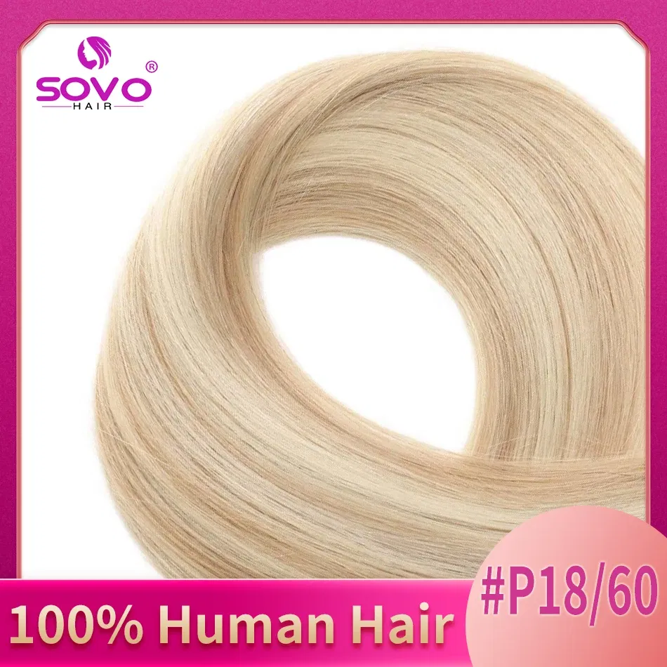 Color: P18/22, Length: 14 inches - SOVO Clip In Hair Extensions Human Hair 3 Pieces Bone Straight Clip Ins Hair Extension 60-90G Real Natural European Hair 12-26"