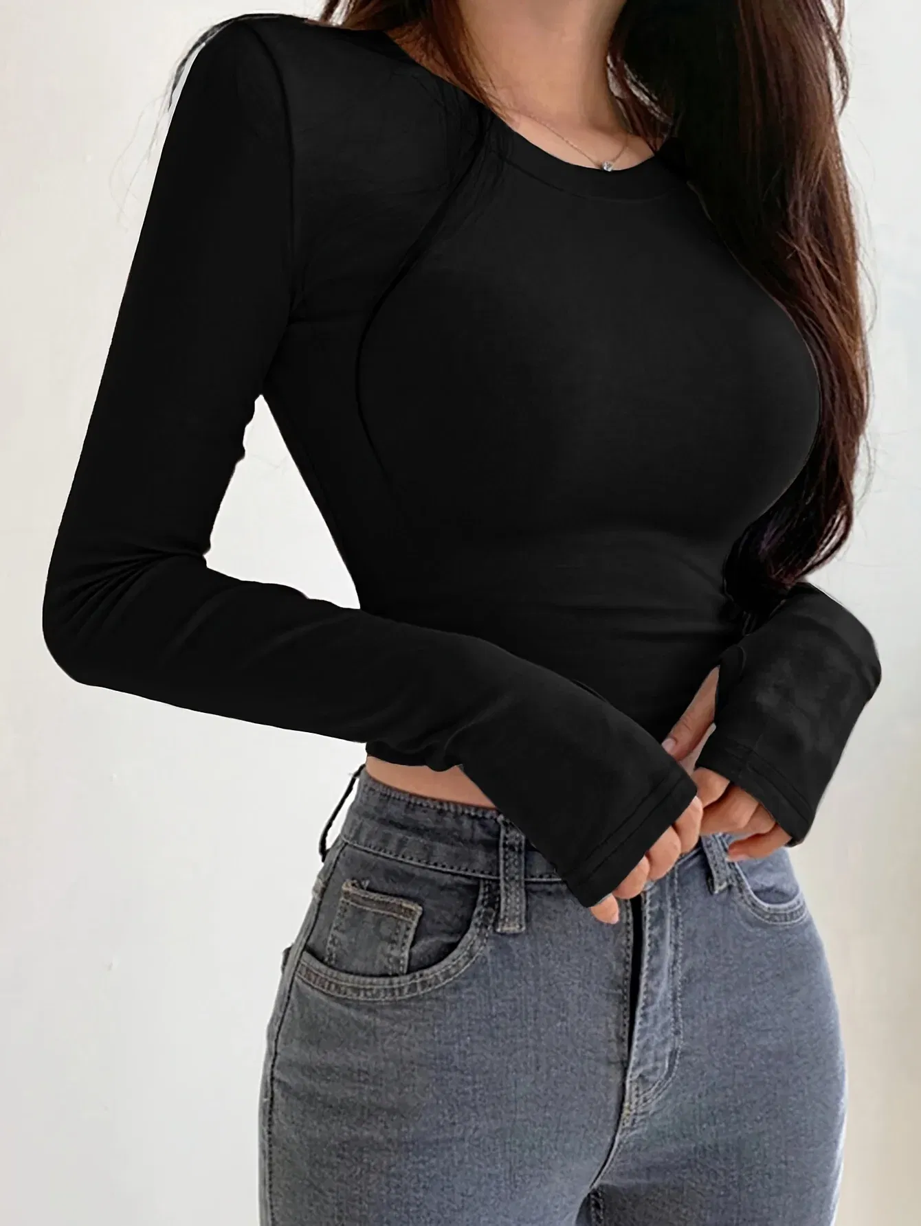Color: black, Size: XL - Autumn Winter Women's Long Sleeve T Shirt Slim Fit Tees Crop Tops Shirts Basic Tee Tops Workout Streetwear Y2K Fall Fashion 2025