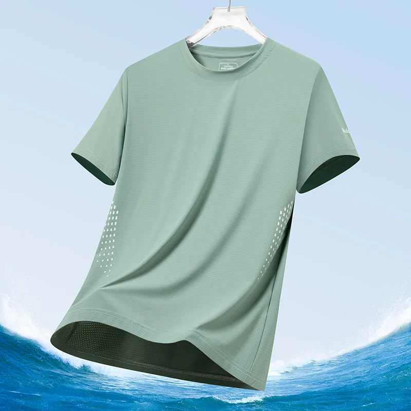 Color: ROYAL BLUE, Size: XL - Men's Silk Ice Round Collar T-shirt, Simple Running Fitness Suit, Breathable Thin T-shirt, Quick Dry T-shirt, Summer