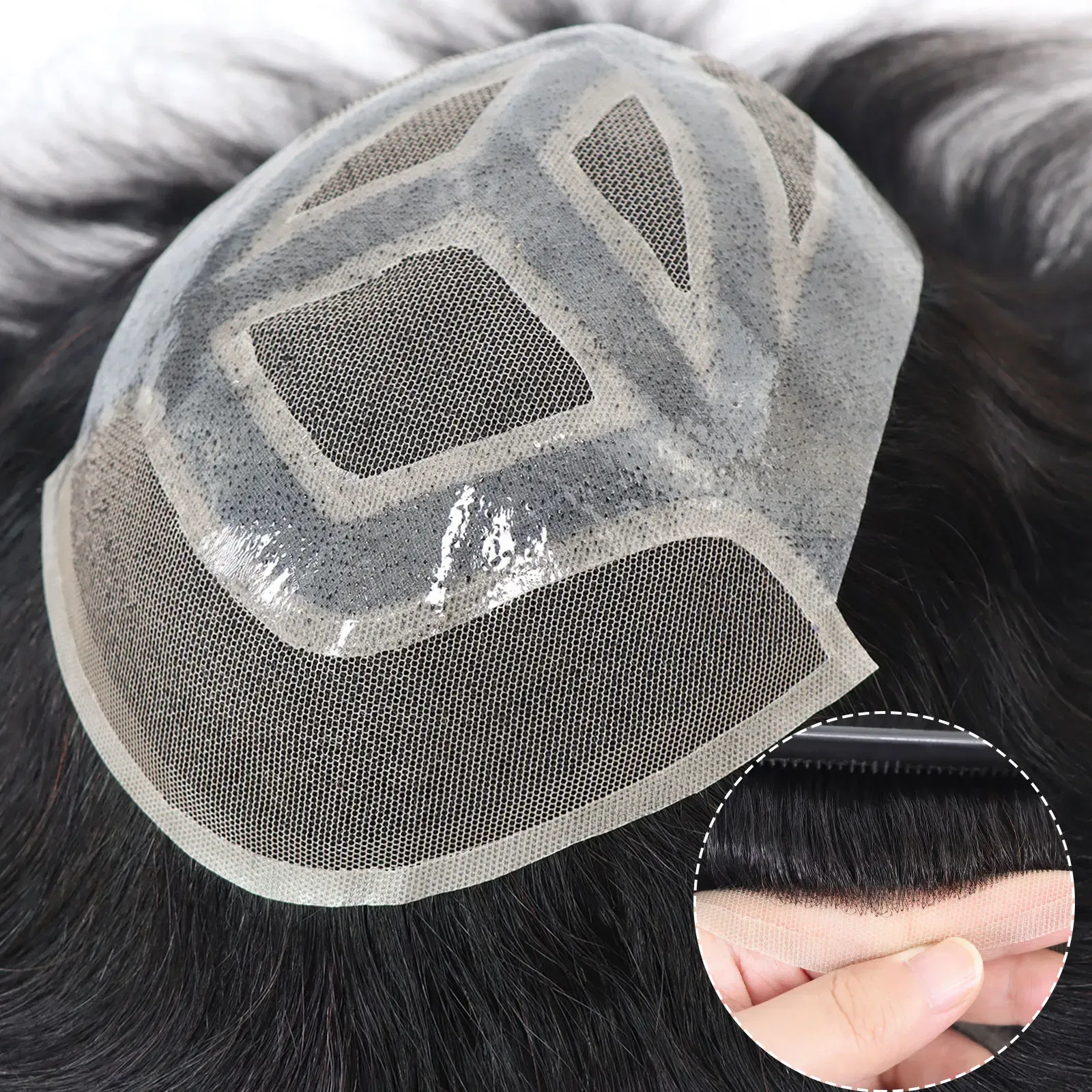 Lace With PU Toupee Men Breathable French Lace Front Men's Wig Human Hair Toupee Men's Replacement Systems