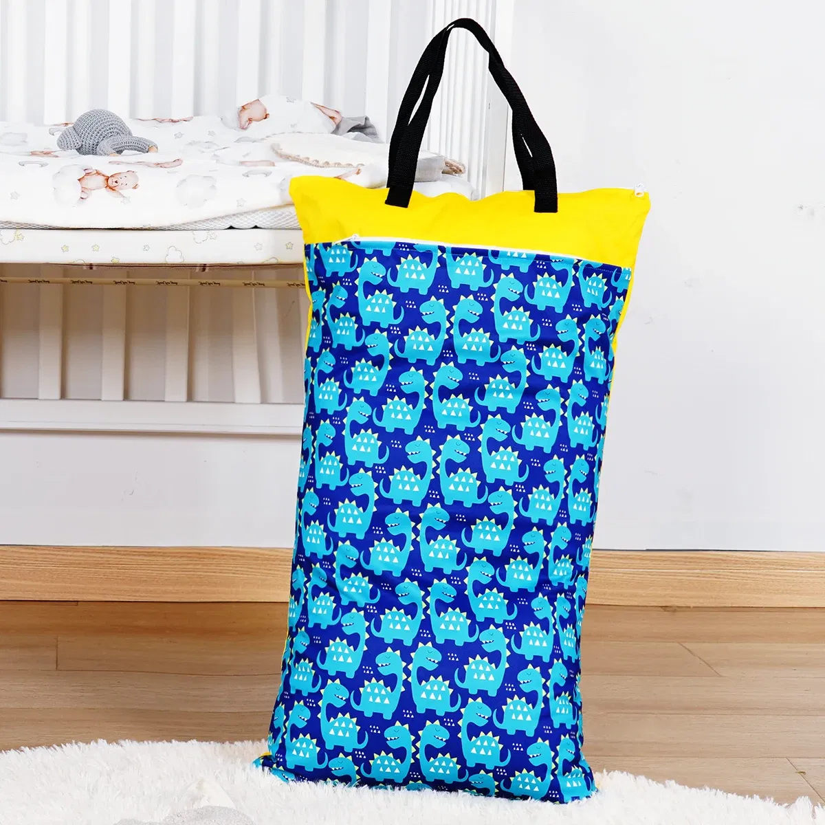 Color: MULTI - Happyflute Reusable Hanging Wet Dry Cloth Diaper Bag With Double Zippered Pockets 40*70cm