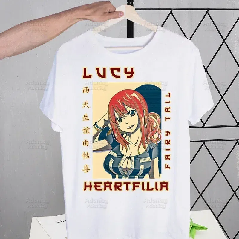 Color: Khaki, Size: S - Anime Fairy Tail Cartoon Natsu Erza Gray Lucy T-shirts Summer Men/Women Hip Hop Tshirt Streetwear t shirts Short Sleeve Tops