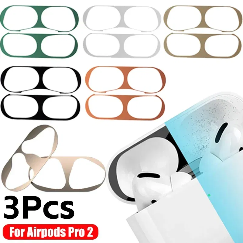 Color: Snow - Dust-proof Sticker for Apple AirPods Pro Ultra-Thin Metal Dust Guard Protective Earphone Film for AirPods Pro 2 Cleaning Sticker
