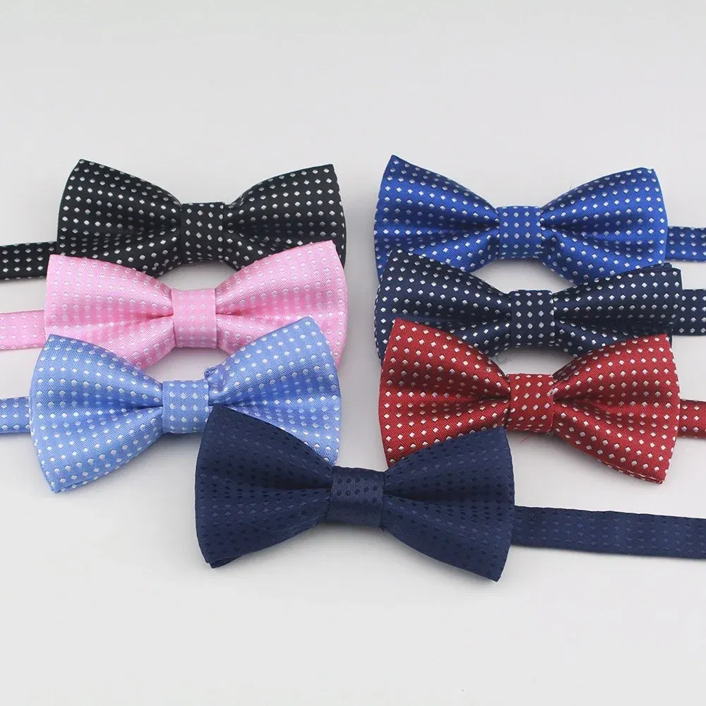 Color: Yellow - Korean Formal Dress Dots Bow Ties For Kids Business Bowknot Bridegroom Best Man Bowties Polka Dot Butterfly Cute Neckties Gift