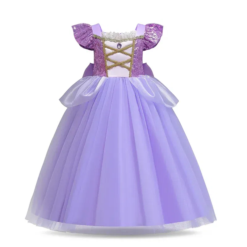 Color: WHITE, Kid Size: 4T - Disney Deluxe Elegant Rapunzel Princess Ball Gown Fancy Birthday Party Dress Cinderella Vestidos Costume Play Carnival Apparel