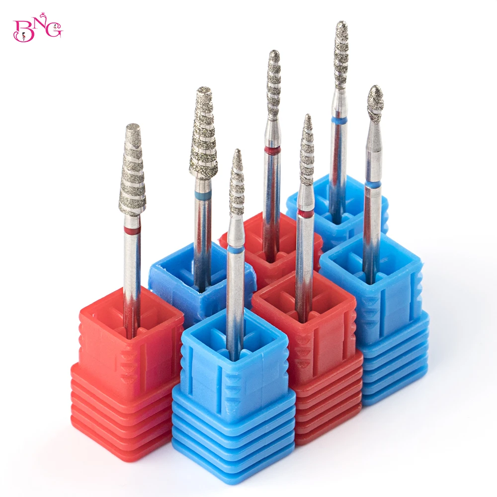 Color: Walnut Color - 5Pcs/lot Diamond Nail Bits Tornado Flame Cuticle Drill Bit Pro Russian Electric File Bits for Nail Manicure and Pedicure 3/32''