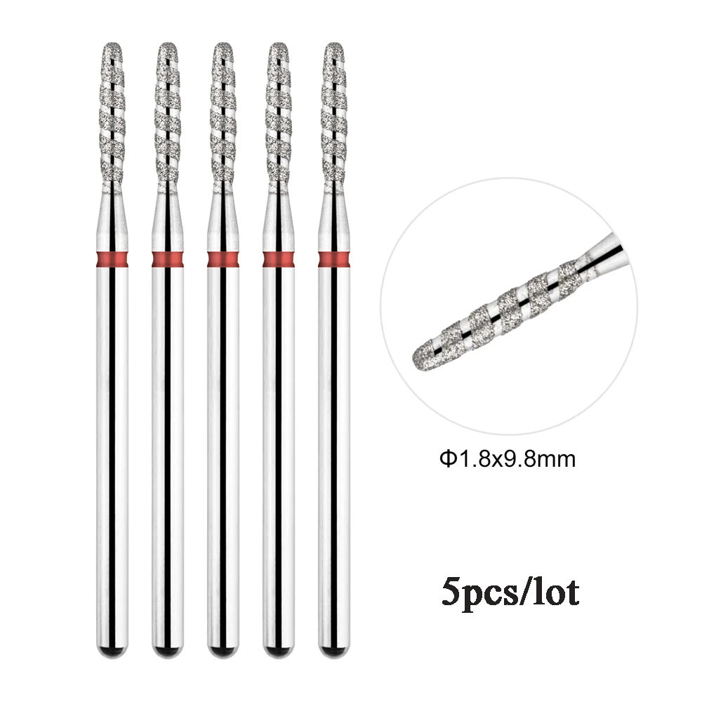 Color: Walnut Color - 5Pcs/lot Diamond Nail Bits Tornado Flame Cuticle Drill Bit Pro Russian Electric File Bits for Nail Manicure and Pedicure 3/32''