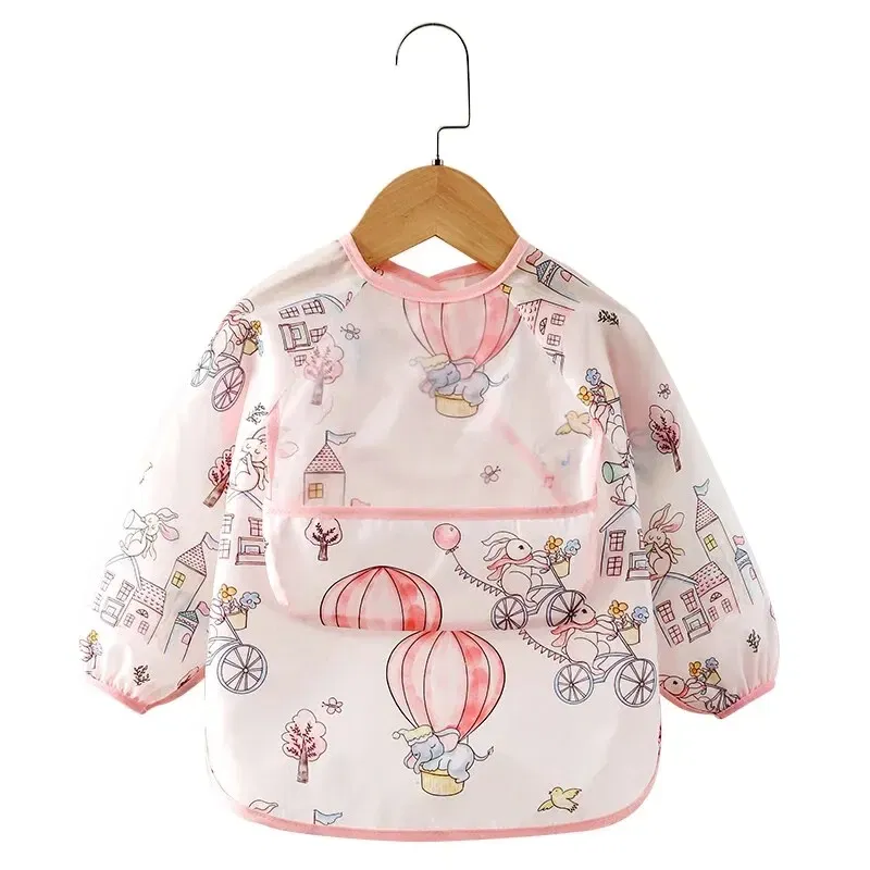Size: M, Color: Blue - Baby Food Overalls Waterproof and Dirt-proof CHILDREN'S Apron Bib Spring and Autumn Girl Treasure Boy Baby Wash Back Wear Protec