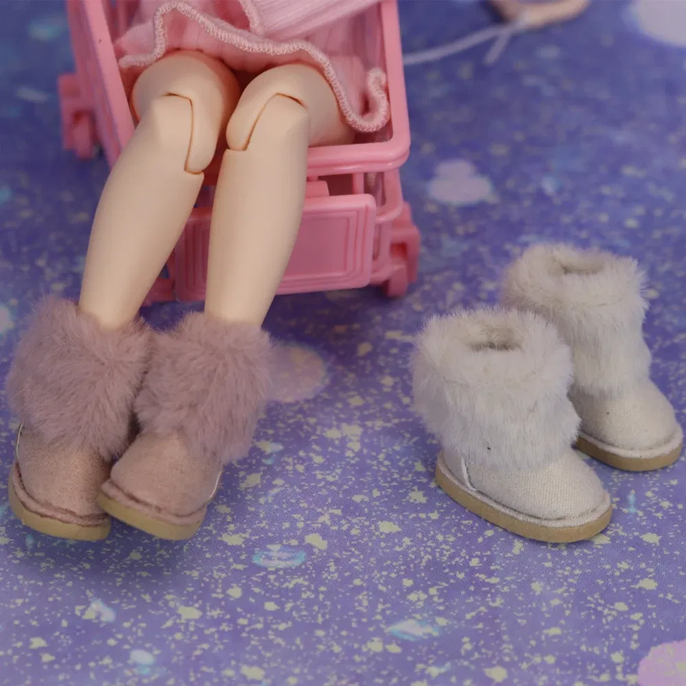 Color: Pink - Shoes For Blyth Doll Warm Snow Boot With Fur Suitable For Rubber and Joint body