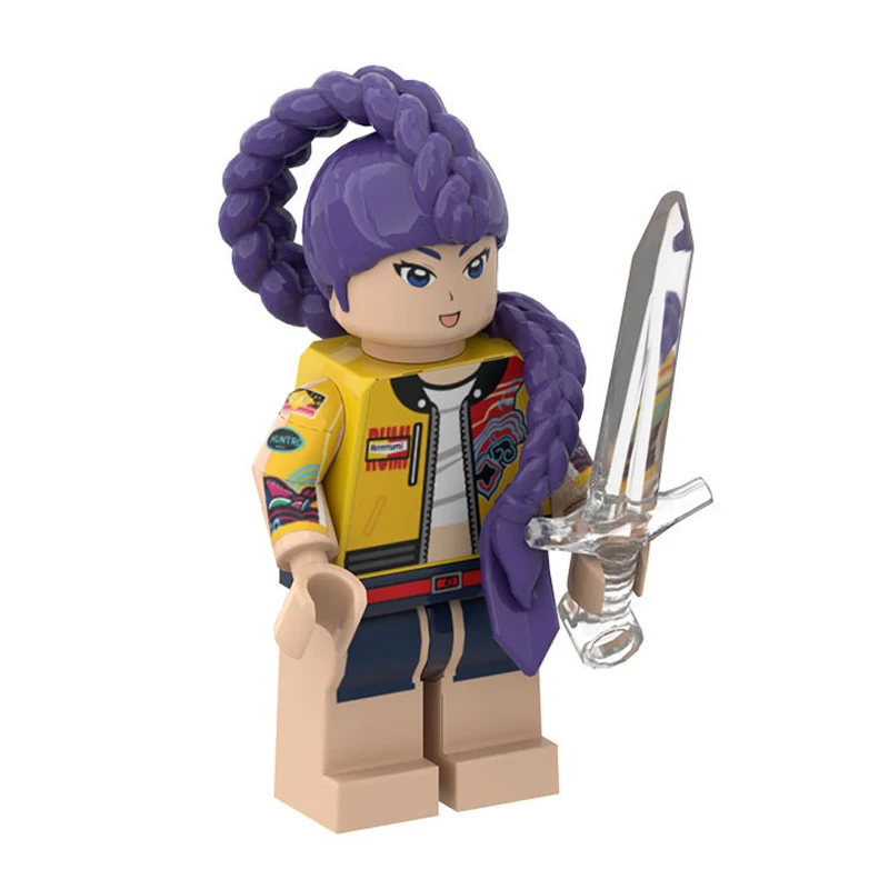 Color: WHITE - New KPOP Demon Hunters Cartoon Doll Building Blocks Kawaii Mini Action Figure Head Assembly Toys Child Educational Toys Gift