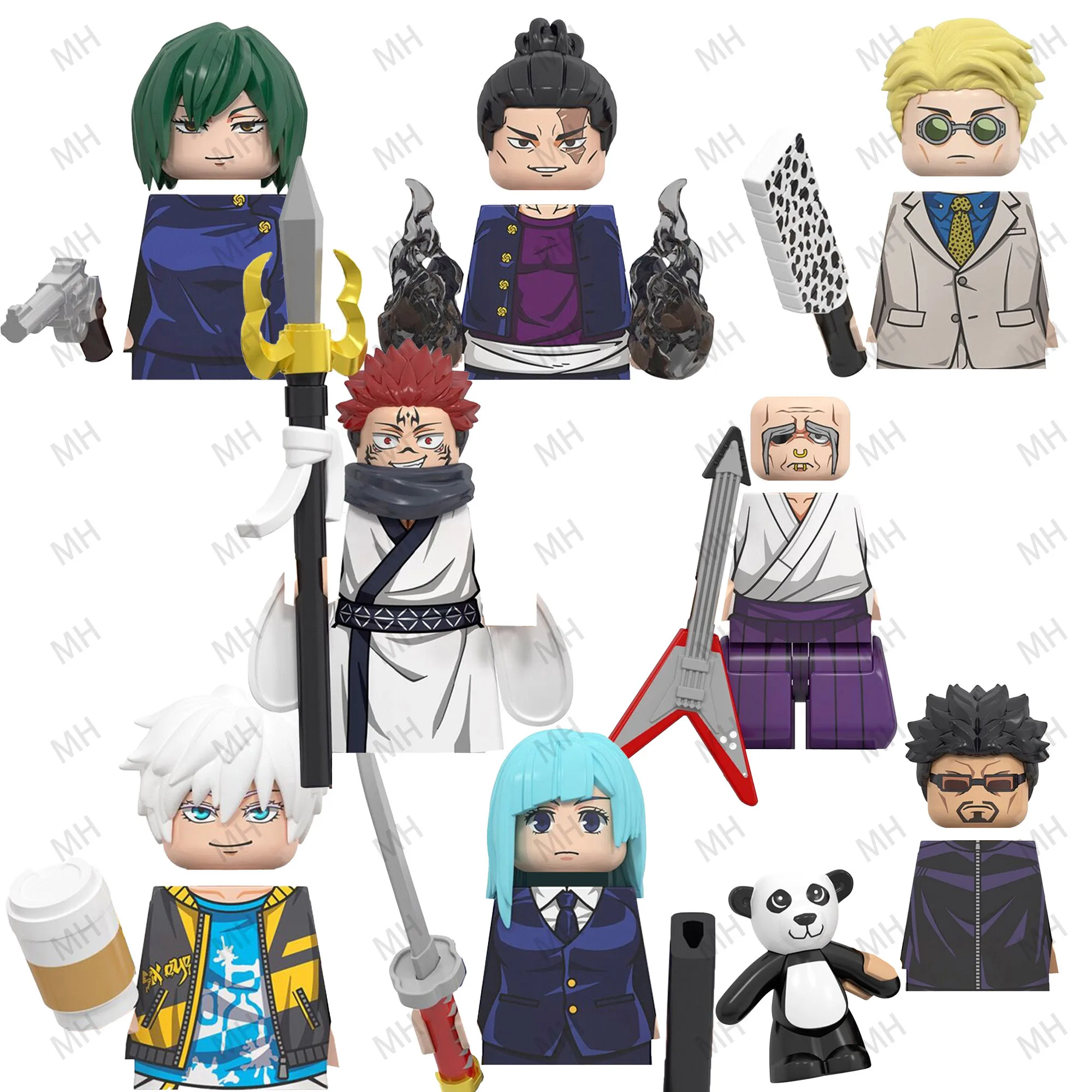 Color: Brown - Anime Jujutsu Kaisen JJK Gojo Satoru Riko Orimoto Okkotsu Yuta Nanami Panda Building Blocks Figures Toys WM6139 WM6140 WM6149