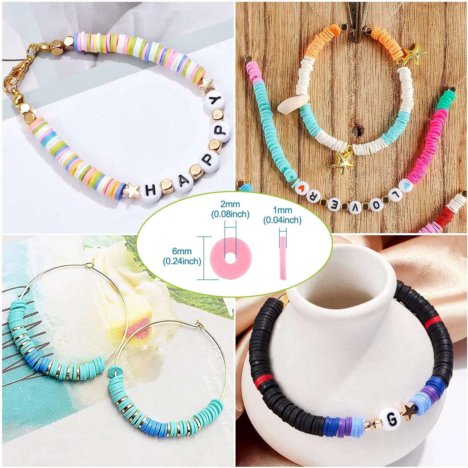Color: Lemon yellow, Item Diameter: 6mm - 16Inch/Line 6mm Colorful Flat Round Polymer Clay Beads Loose Spacer Beads for DIY Jewelry Making Bracelet Necklace Accessories