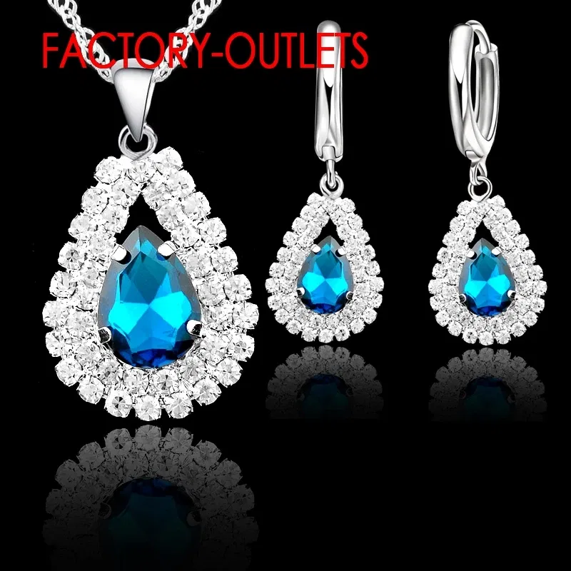 Metal color: ROSE GOLD COLOR - Hot Sale 925 Silver Needle Bridal Jewelry Sets Austrian Crystal Water Drop Necklaces Hoop Earrings Women Party Engagement