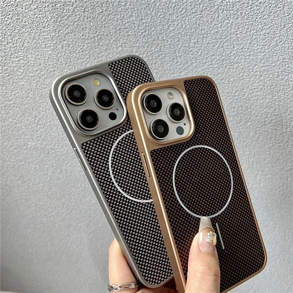Color: black, Compatible-Phone Models: For iPhone 14 - Carbon Fiber Textured Magnetic Phone Case For iPhone 16 Pro Max 15 14 13 12 Shockproof Soft Cover For Magsafe Wireless Charging
