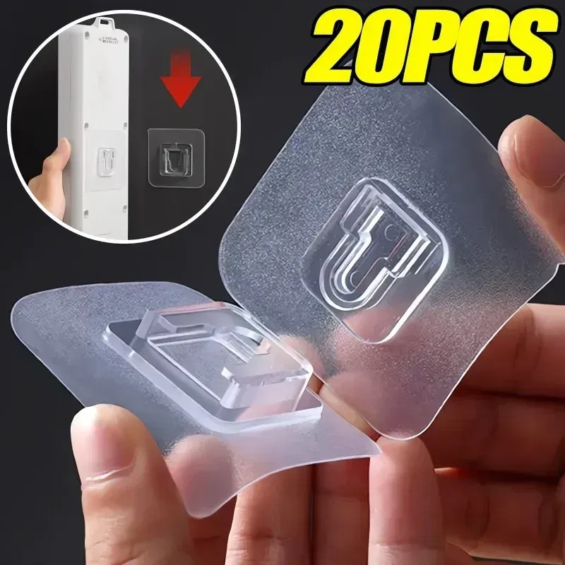 Color: light green - Double-Sided Adhesive Wall Hooks Hanger Strong Transparent Suction Cup Sucker Hooks Kitchen Bathroom Storage Plug Socket Holders