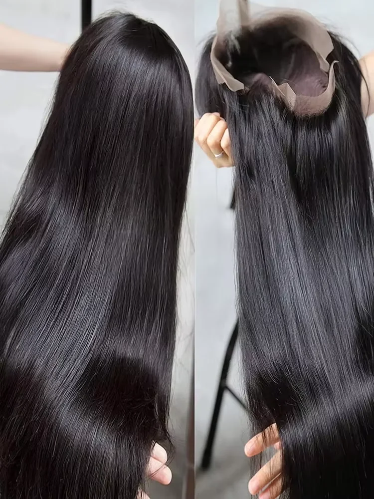 Hair Color: #1B, Density: 180%, Ships From: CHINA, Stretched Length: 32inches - 5x5 Glueless Wig Wear and Go Human Hair Ready To Wear HD Lace Glueless Wigs Bone Straight Lace Front Human Hair Wig For Women