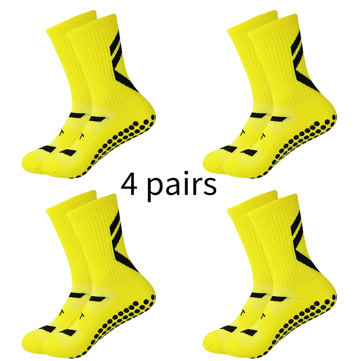 Color: Gold, Size: L - 4 pairs of new combination non slip sports socks, non slip rubber grip pads, football socks, tennis running socks