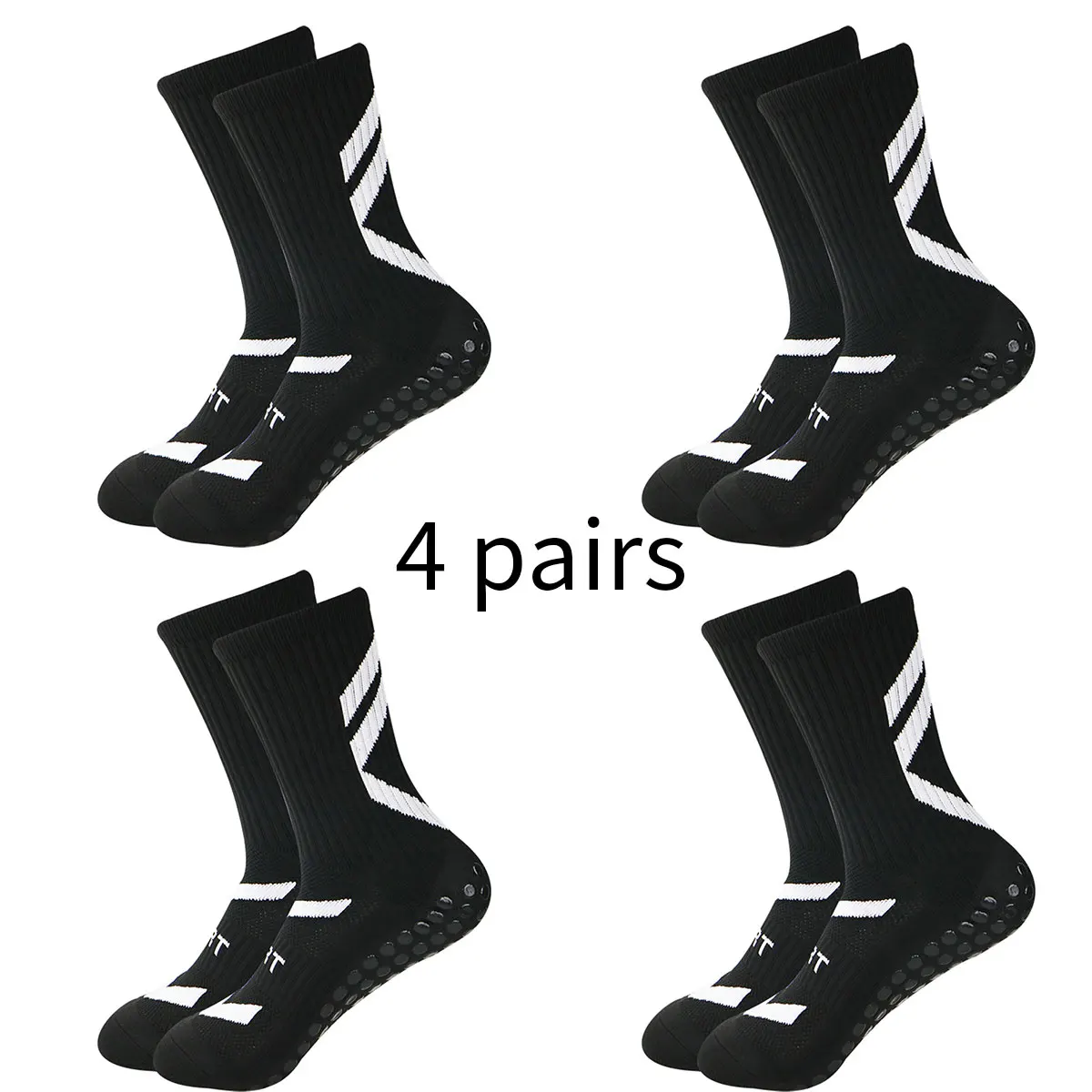 Color: Gold, Size: L - 4 pairs of new combination non slip sports socks, non slip rubber grip pads, football socks, tennis running socks