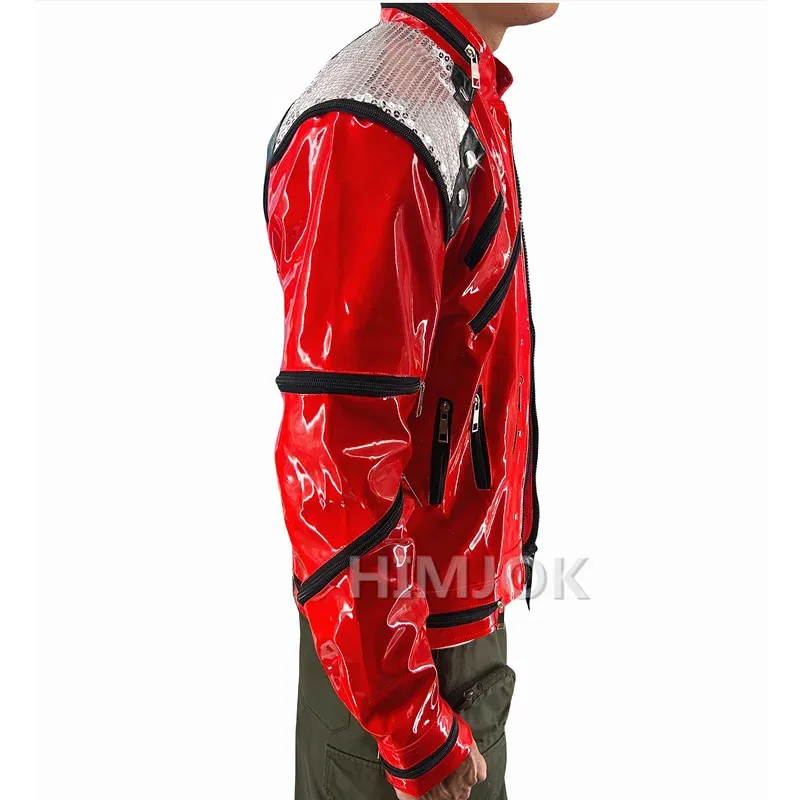 Color: Burgundy, Size: XL - Michael Jackson Costumes Jacket Beat It for Adults Cosplay Impersonate Halloween Christmas
