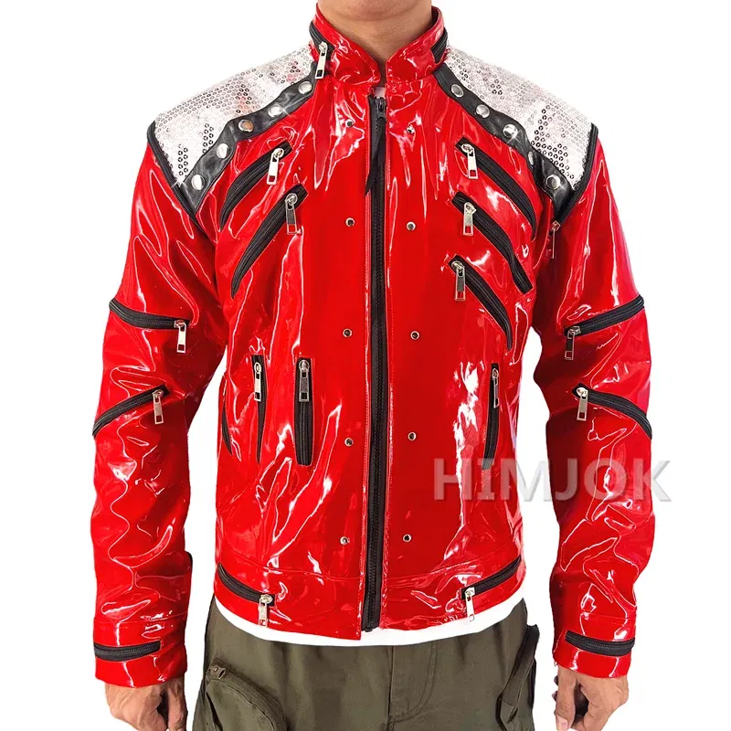 Color: Burgundy, Size: XL - Michael Jackson Costumes Jacket Beat It for Adults Cosplay Impersonate Halloween Christmas