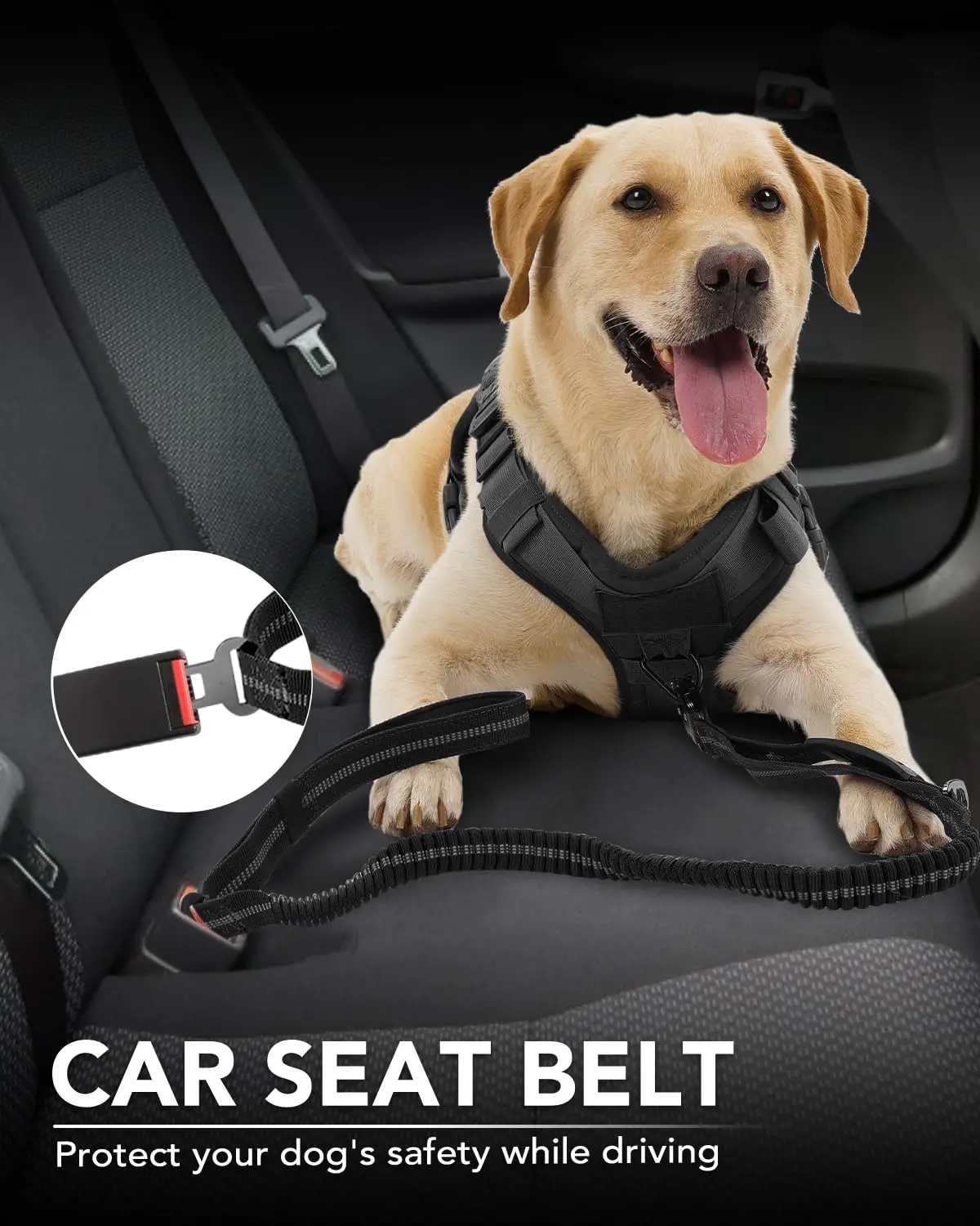Color: GRAY - Heavy Duty Dog Leash with Elastic Bungee for Medium & Large Dogs - Shock Absorption & Safety Clip Included